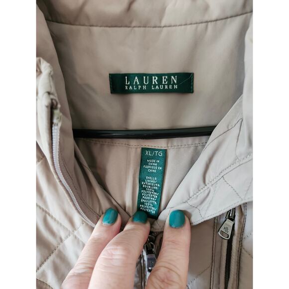 Lauren Ralph Lauren XL Quilted Full Zip VEST Khaki Equestrian - Picture 6 of 13